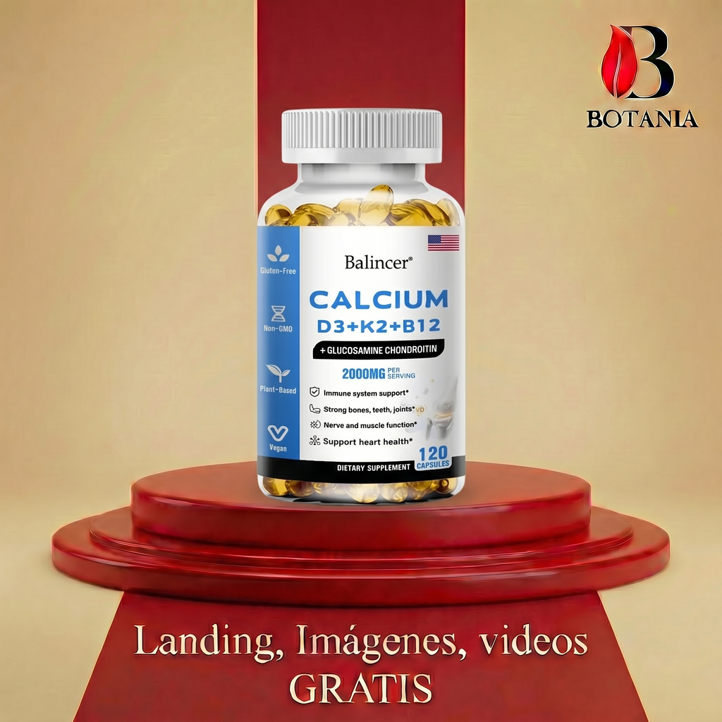Frasco de Balincer Calcium D3 + K2 + B12 de 90 cápsulas