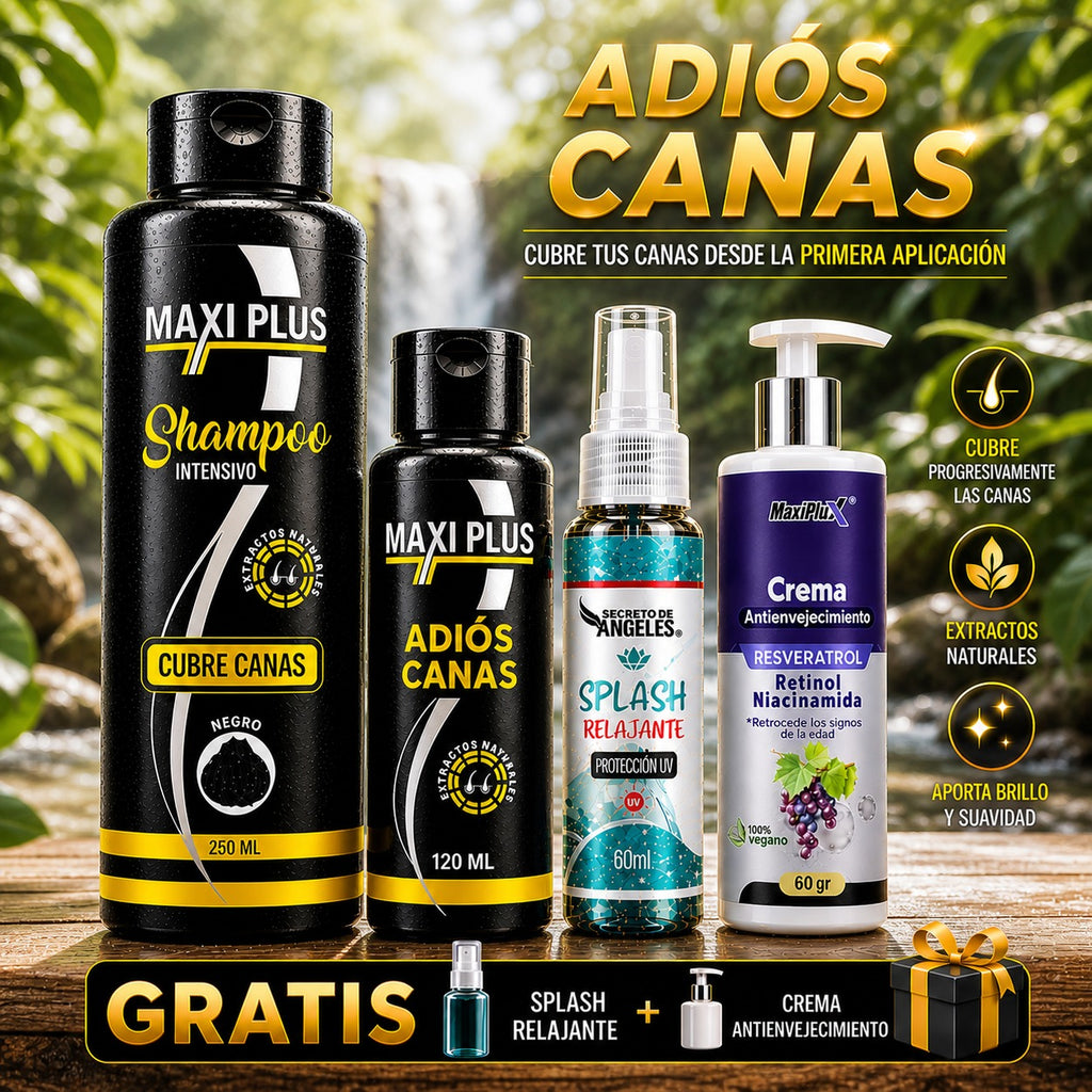 Detalle del champú cubre canas Maxiplus y sus obsequios