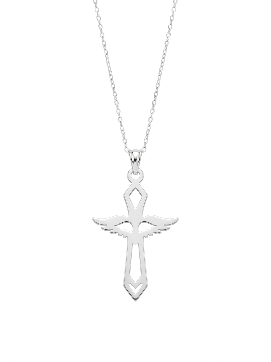 Dije de cruz con símbolo del Espíritu Santo en plata