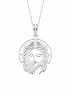 Cadena y dije del rostro de Jesús en plata 925 sobre fondo claro