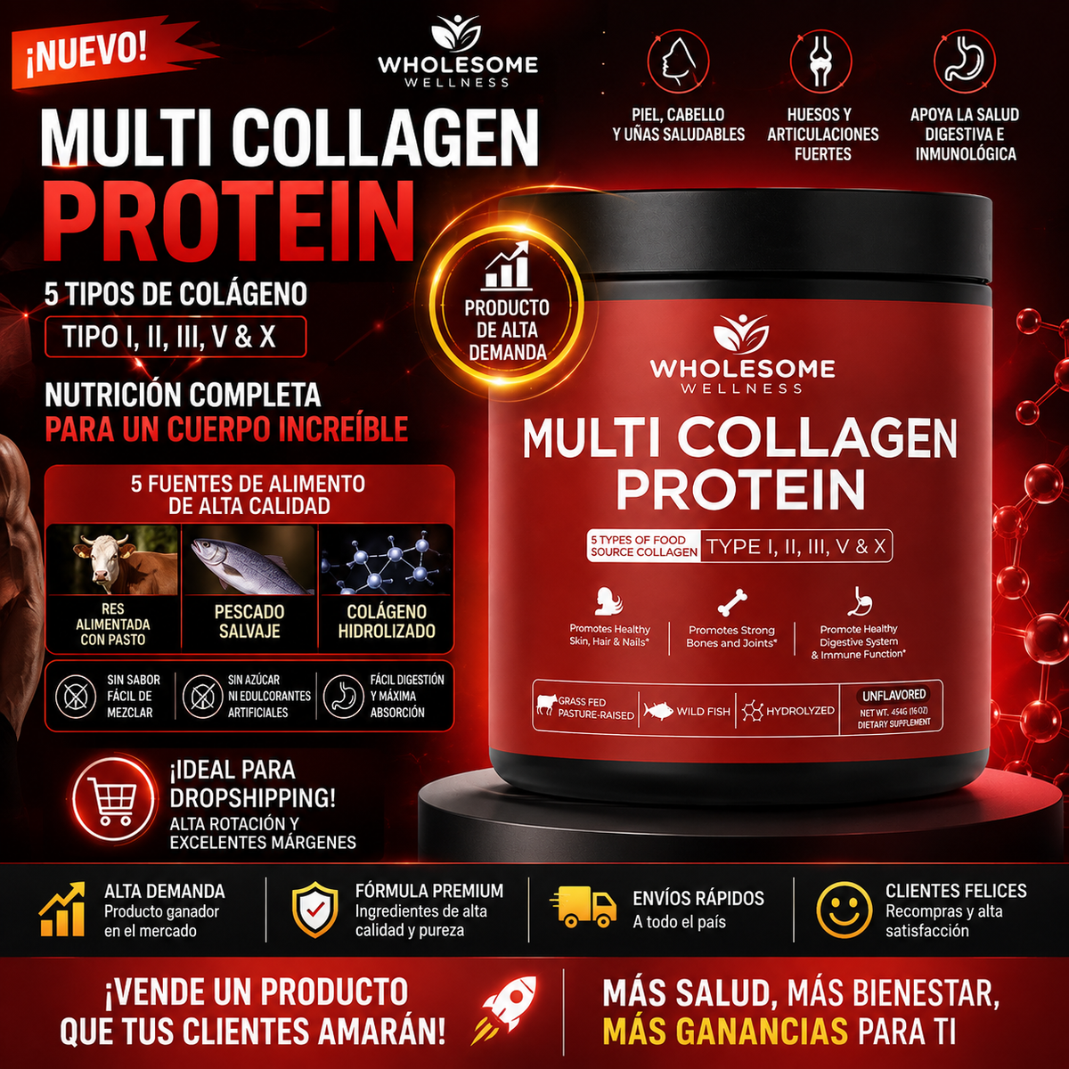 Presentación del suplemento Multi Collagen Protein