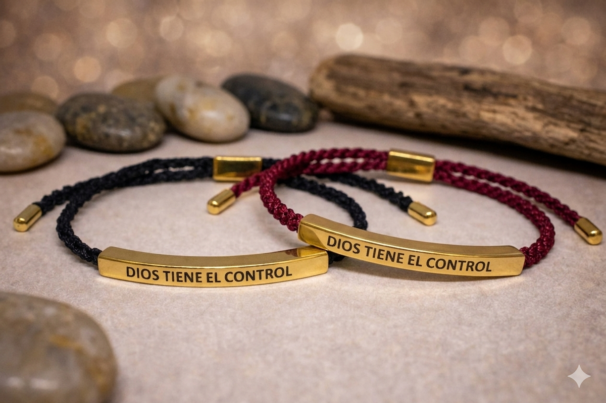Pulsera Dios tiene el control con caja de lujo
