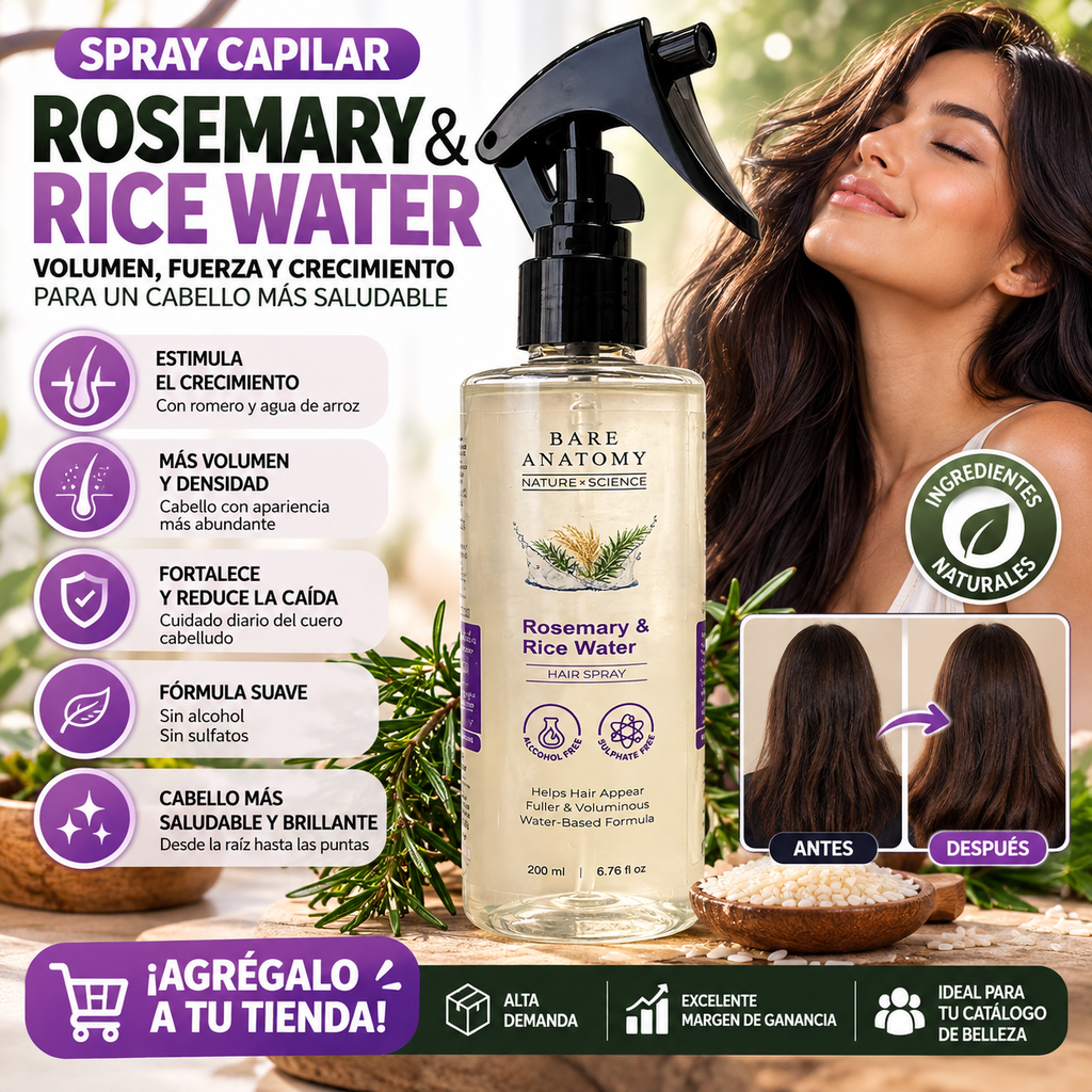 Spray de romero y agua de arroz con regalo