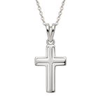 Cadena y dije cruz calada pequeña en plata, con el dije y el tramo visible de cadena aislados sobre fondo transparente.