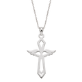 Cadena y dije cruz Espíritu Santo pequeña en plata, producto aislado sobre fondo transparente.