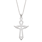 Cadena y dije cruz Espíritu Santo pequeña en plata, producto aislado sobre fondo transparente.