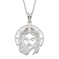 Cadena y dije rostro de Jesús en plata 925, con el dije y el tramo visible de cadena aislados sobre fondo transparente.
