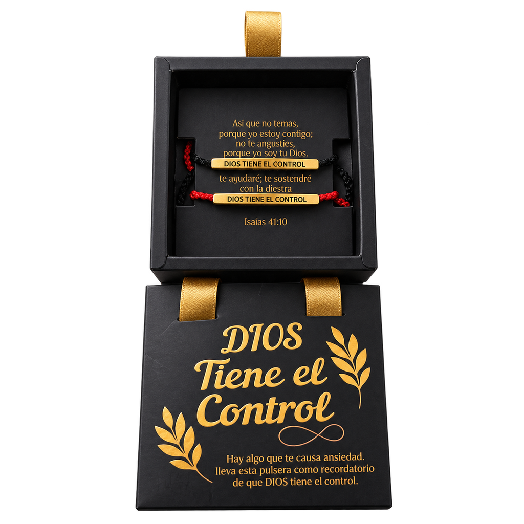 Combo 2 Pulseras Dios Tiene el Control con Caja de Lujo, producto aislado sobre fondo transparente