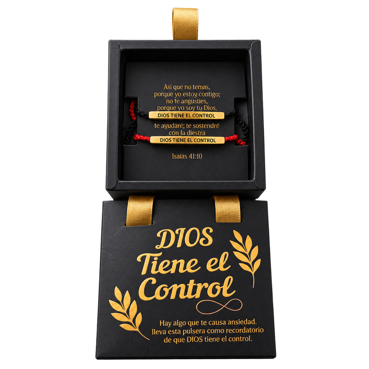 Combo 2 Pulseras Dios Tiene el Control con Caja de Lujo, producto aislado sobre fondo transparente