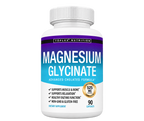 Frasco blanco Toplux Magnesium Glycinate de 90 cápsulas con etiqueta morada y azul, aislado sobre fondo transparente.
