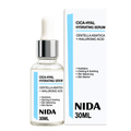 Frasco de sérum Nida Cica-Hyal de 30 ml con gotero y su caja blanca y azul, sobre fondo transparente.