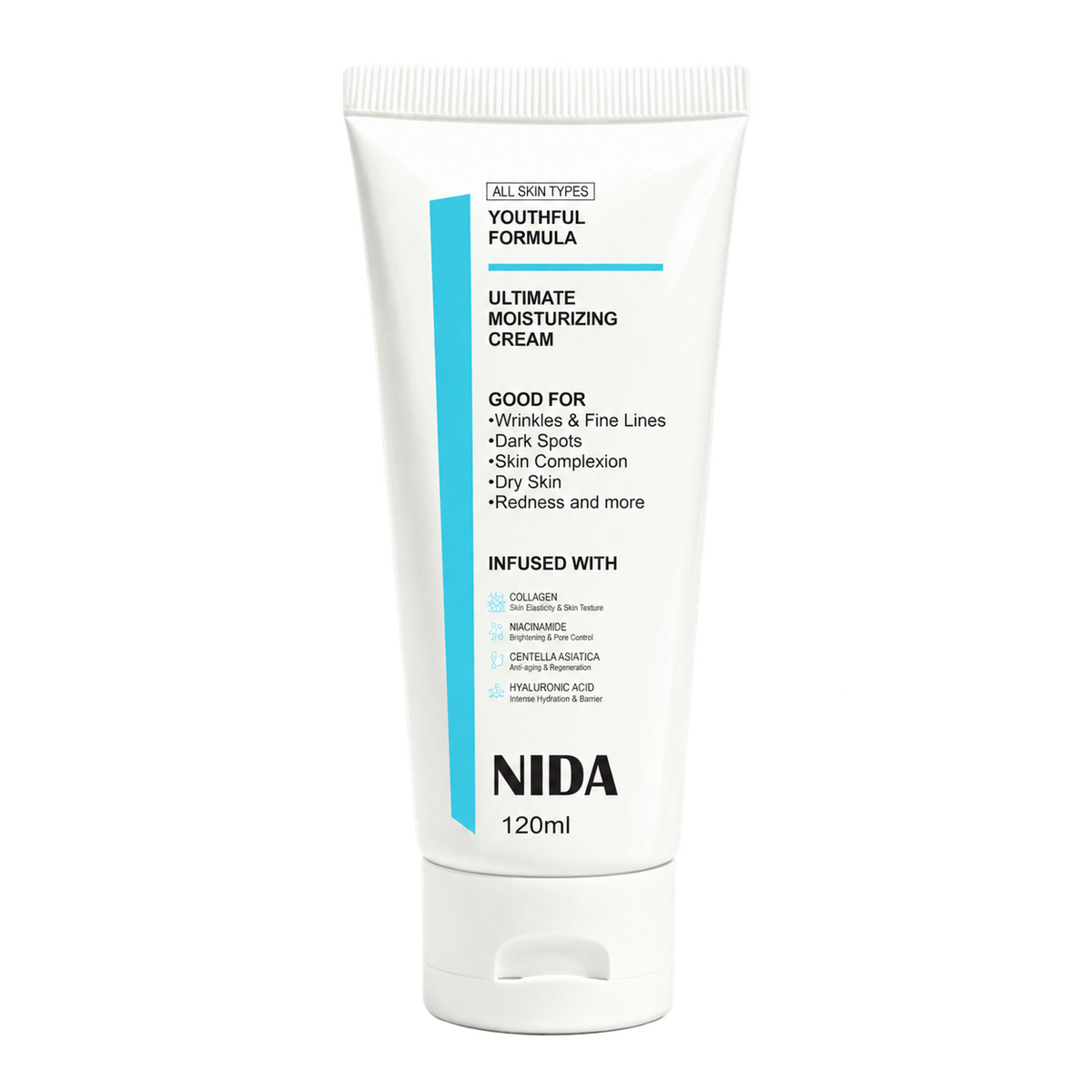 Nida Youthful Moisturizing Cream 120 ml, producto aislado sobre fondo transparente