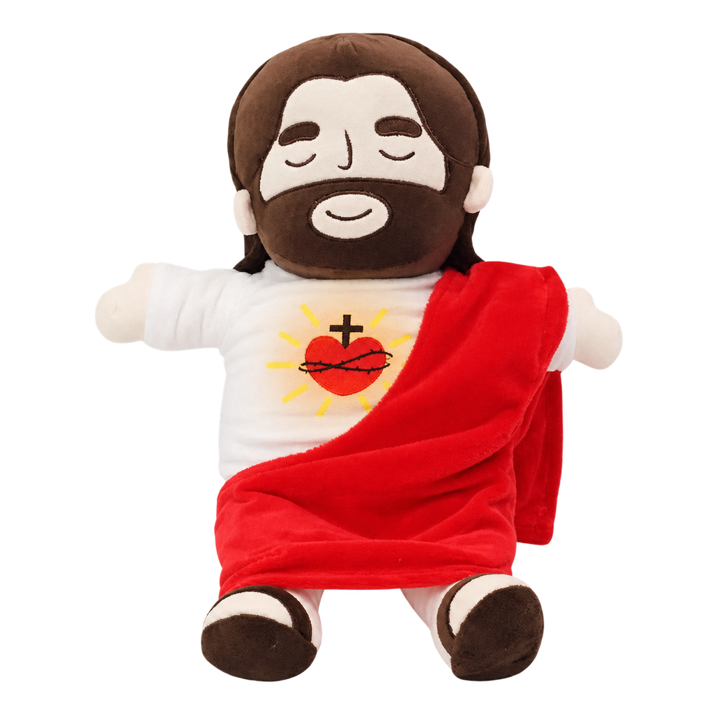 Peluche de Jesús que respira, producto aislado sobre fondo transparente.