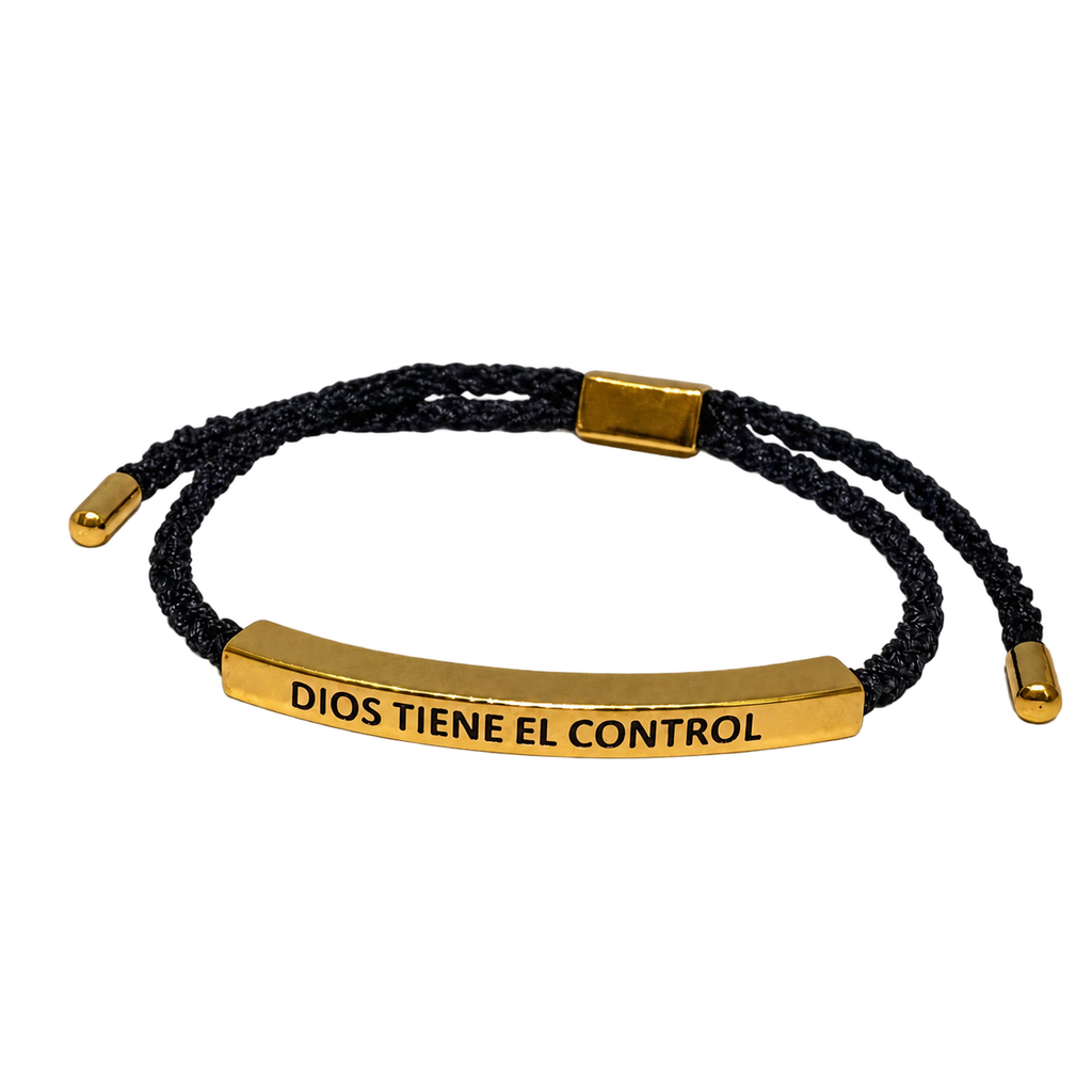 Pulsera Dios Tiene el Control con Caja de Lujo, producto aislado sobre fondo transparente