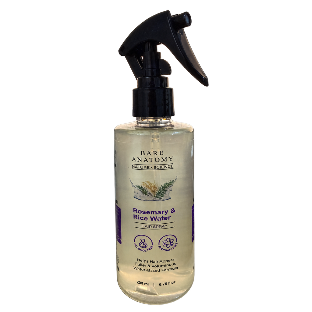 Spray de romero y agua de arroz + regalo, producto aislado sobre fondo transparente.
