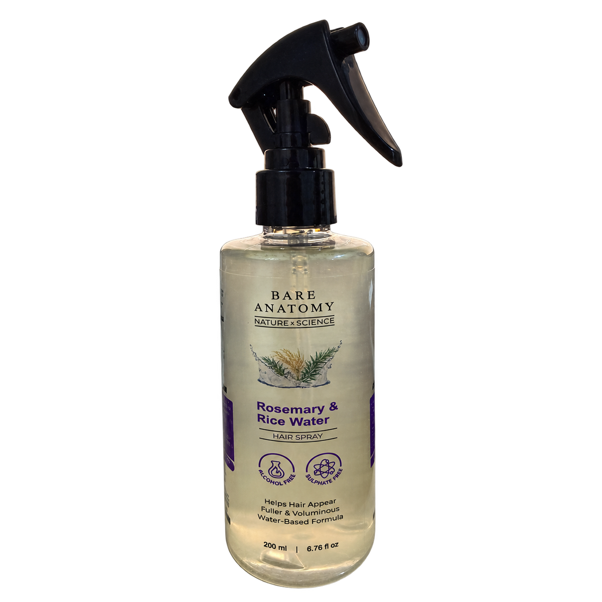 Spray de romero y agua de arroz + regalo, producto aislado sobre fondo transparente.